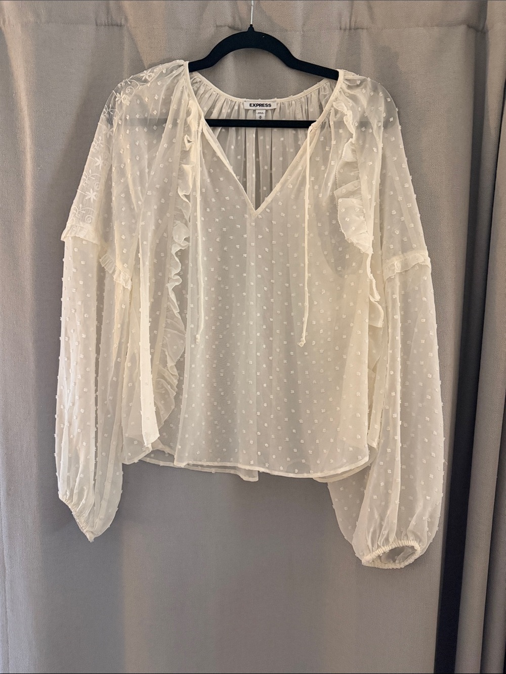 Express Cream Sheer Swiss Dot Ruffle Blouse